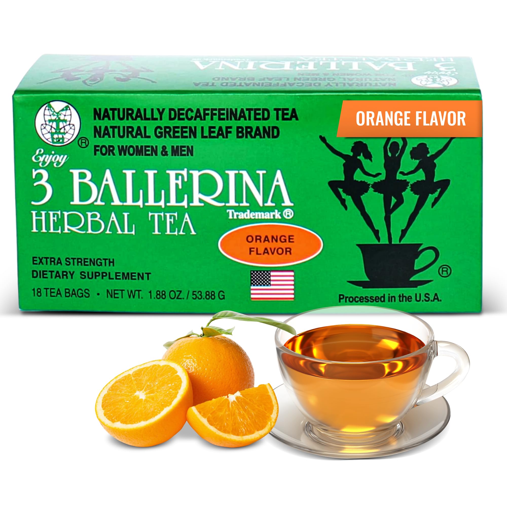 3 Ballerina Diet Tea Extra Strength - Orange-Flavor Herbal Tea Bags for Digestive Comfort and Weight Maintenance - Pack of 1 (18 Count)