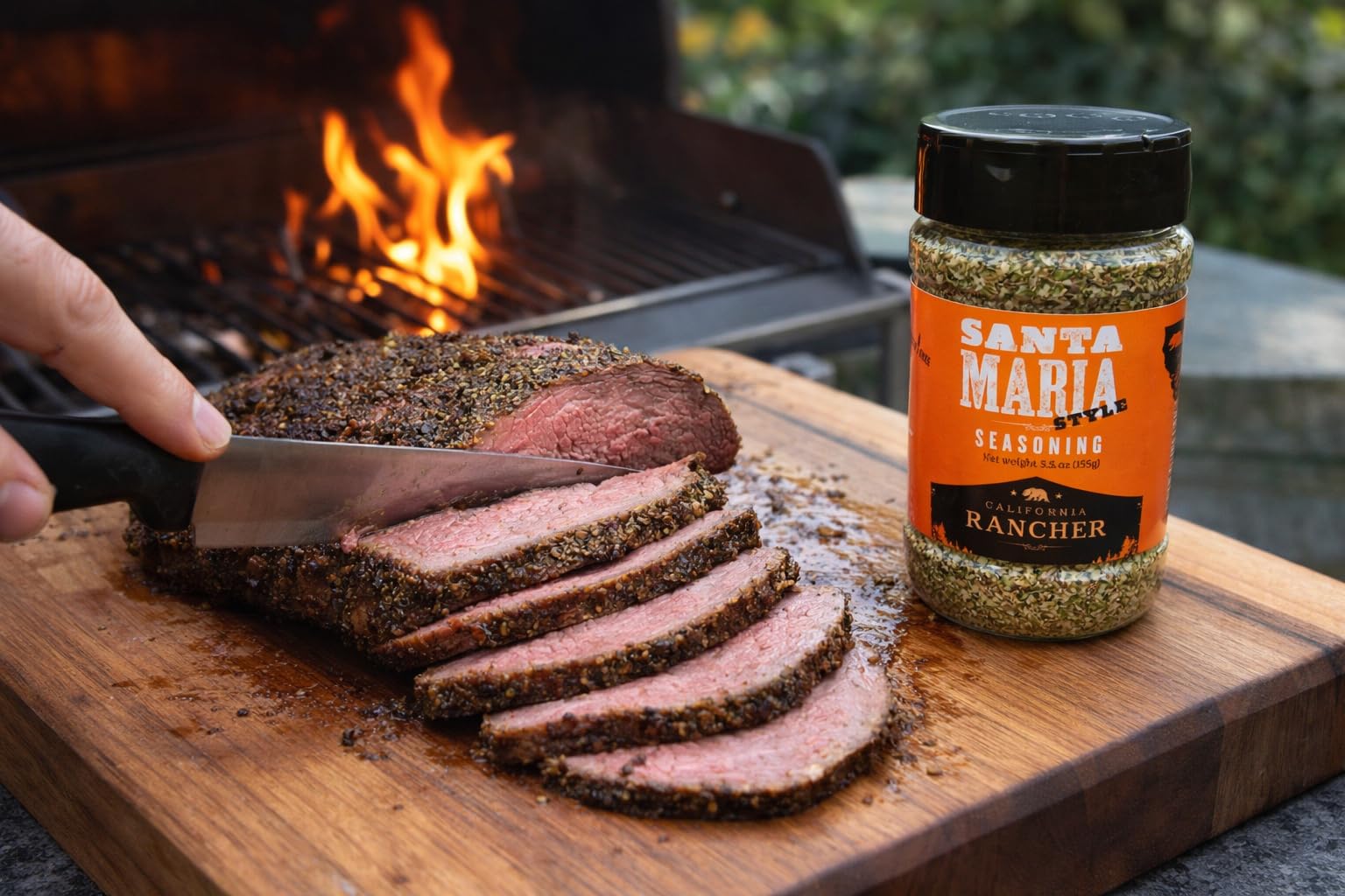 Santa Maria Seasoning (Kosher Salt, Garlic, Pepper, and Herbs). Great for Tri Tip, Chops, Flank steak, Chicken, all meat, and Burgers. Bold Steakhouse
