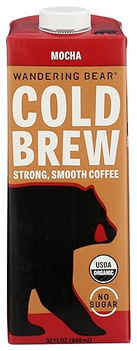 Wandering Bear Organic Mocha Cold Brew, Iced Coffee, 32 fl oz, 1 pack - Extra Strong, Smooth, Unsweetened, Shelf-Stable, Ready to Drink & Vegan,Cold