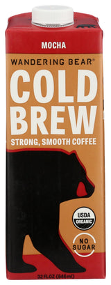 Wandering Bear Organic Mocha Cold Brew, Iced Coffee, 32 fl oz, 1 pack - Extra Strong, Smooth, Unsweetened, Shelf-Stable, Ready to Drink & Vegan,Cold