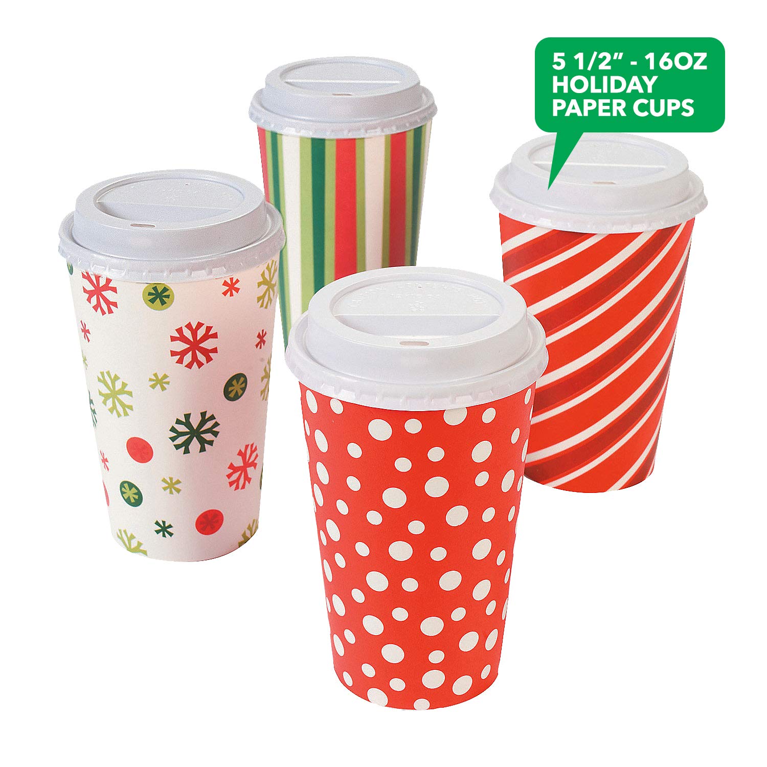 Live It Up! Party Supplies Christmas Paper Disposable Coffee or Hot Chocolate Cups and Lids - Festive Christmas Holiday Design (12-ct with Blank Kraft