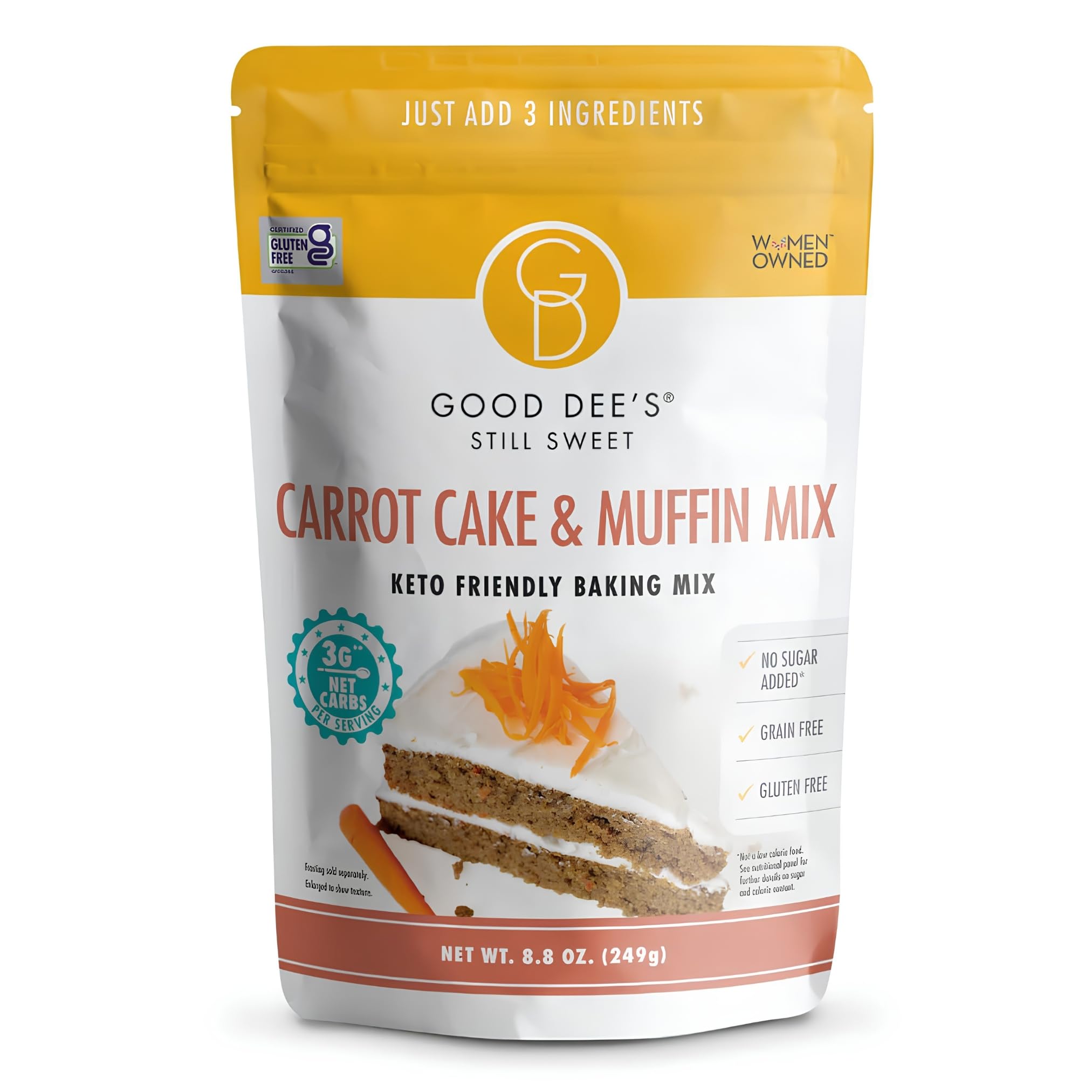 Good Dees Low Carb Baking Mix, Carrot Muffin & Cake Mix, Keto Baking Mix, No Sugar Added, Gluten Free, Dairy-Free, Diabetic (Pack of 1)