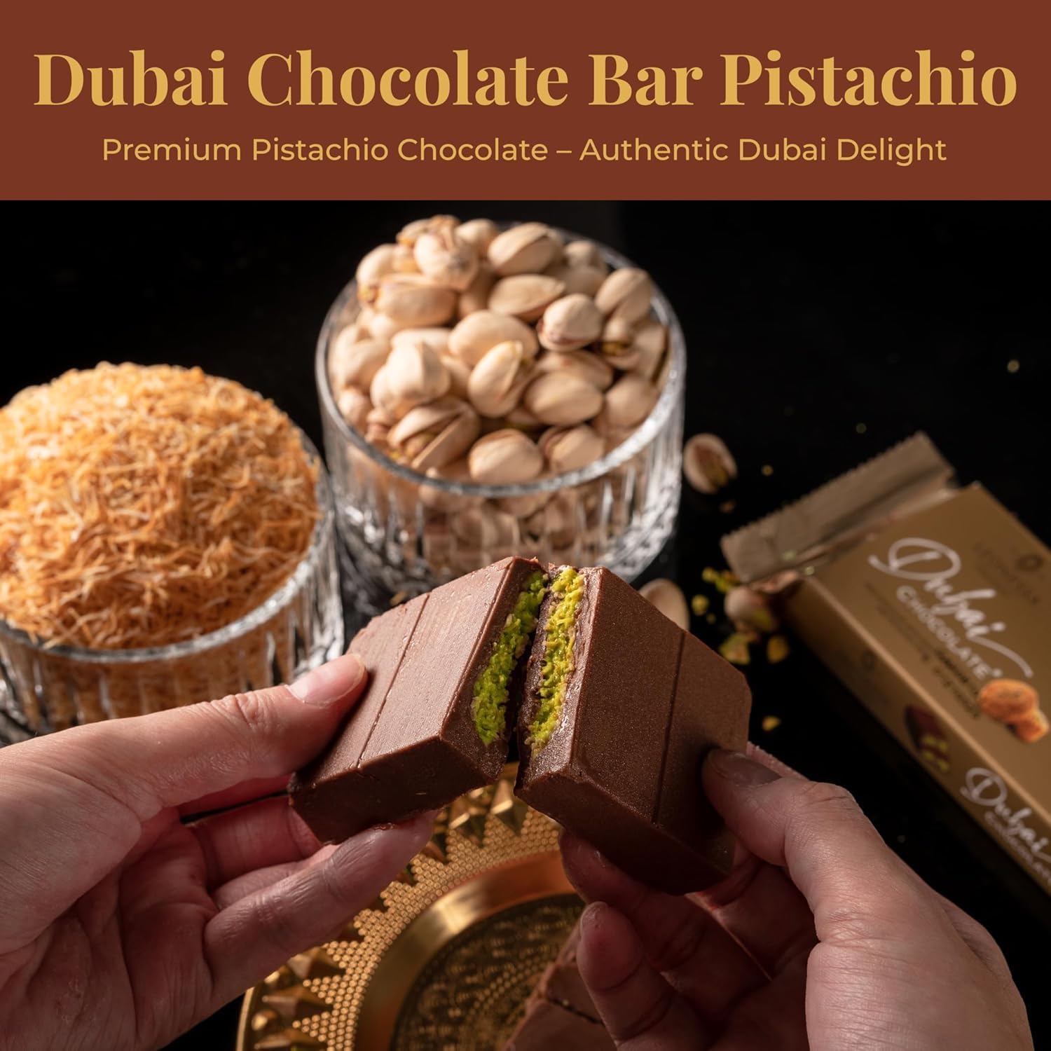 Leonessa Dubai Chocolate Bar Pistachio Kit - Premium Dubai Chocolate Bar with Pistachio - Rich Flavor & Creamy Texture - 3.5 Oz Pack of 2