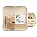ECODECO Palm Leaf Plates - 50 pcs 8 Inch Square - Disposable Like Bamboo Party Plates with Cutlery