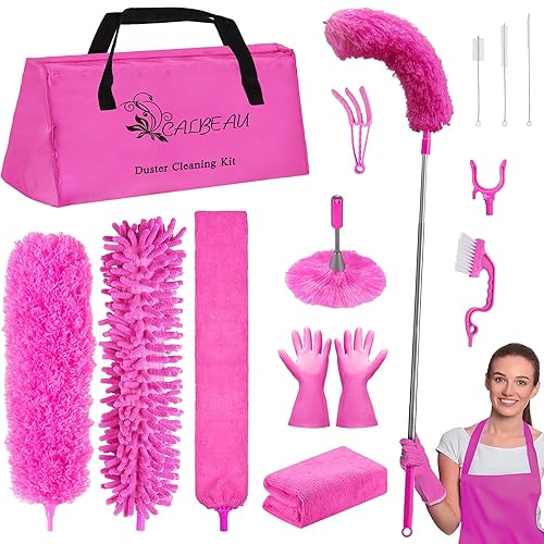 Microfiber Dusters for Cleaning, Feather Dusters with Extension Pole, Bendable & Washable Dusters for High Ceiling Fan, Blinds, Cars, Furniture