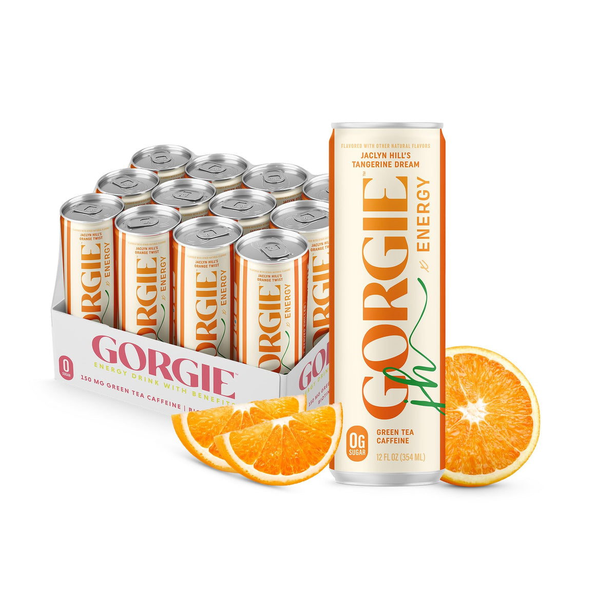 GORGIE Orange Twist Sugar Free Energy Drink, Green Tea, 12 Pack