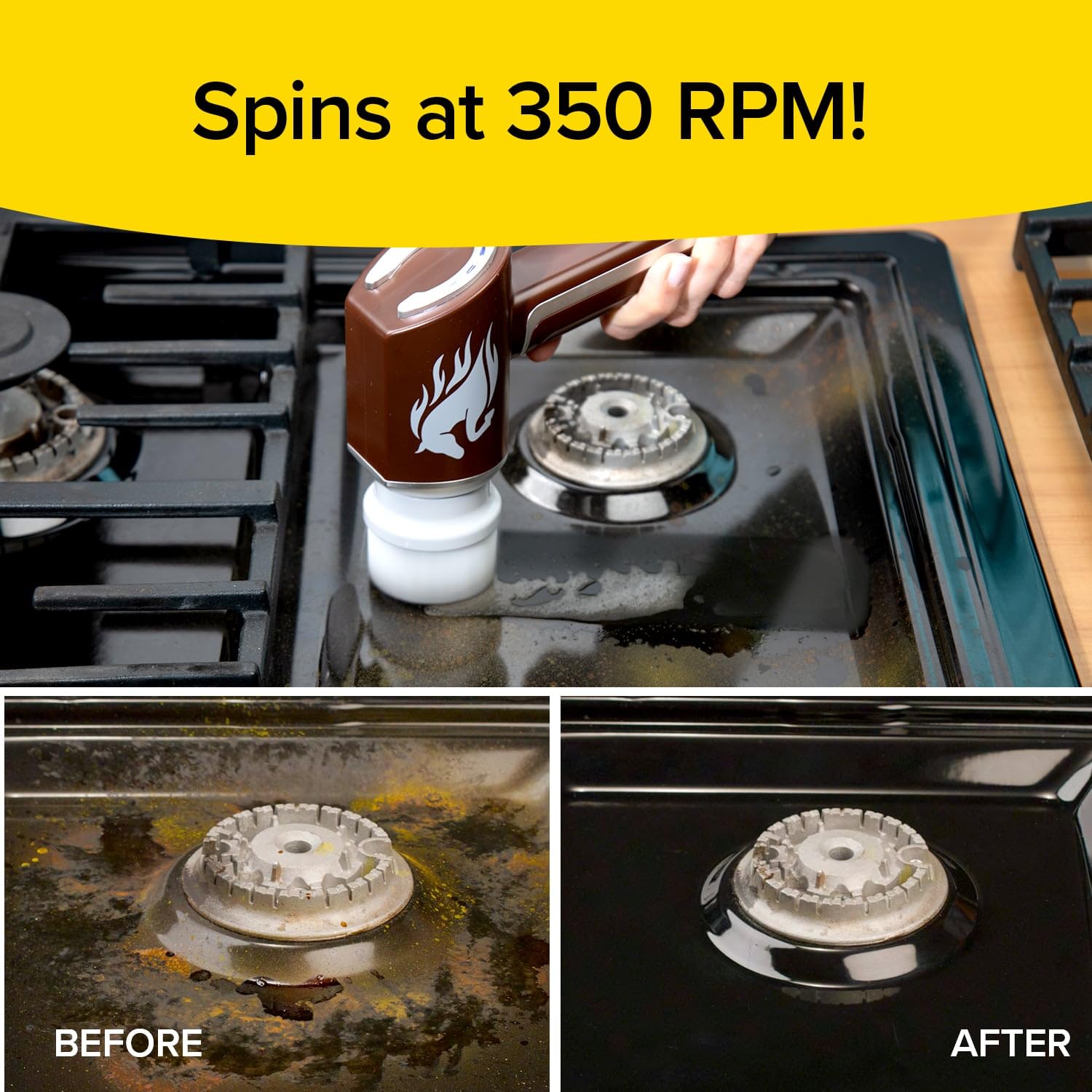 Horsepower Scrubber, Waterproof, Electric Power, Spins 350 RPM, 5 Brush Heads, AS SEEN ON TV, Cleans Dirt & Grime, Tile, Grout, Bathrooms, Kitchen