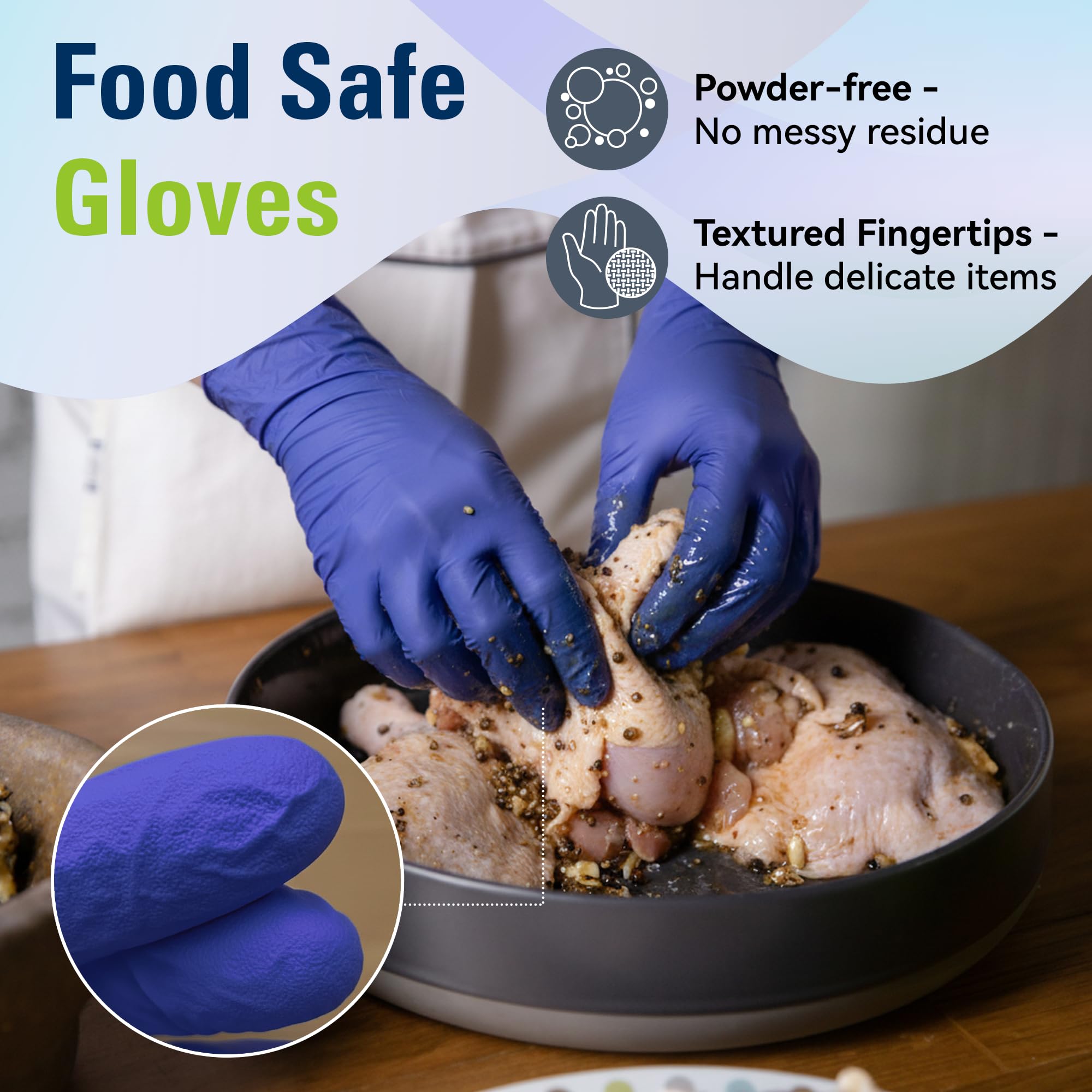 SWIFTLITE Disposable Nitrile Gloves, Food Safe, Latex-Free Powder-Free, Kitchen Rubber Gloves for Cooking, Cleaning and Food Prep (Large, 300)