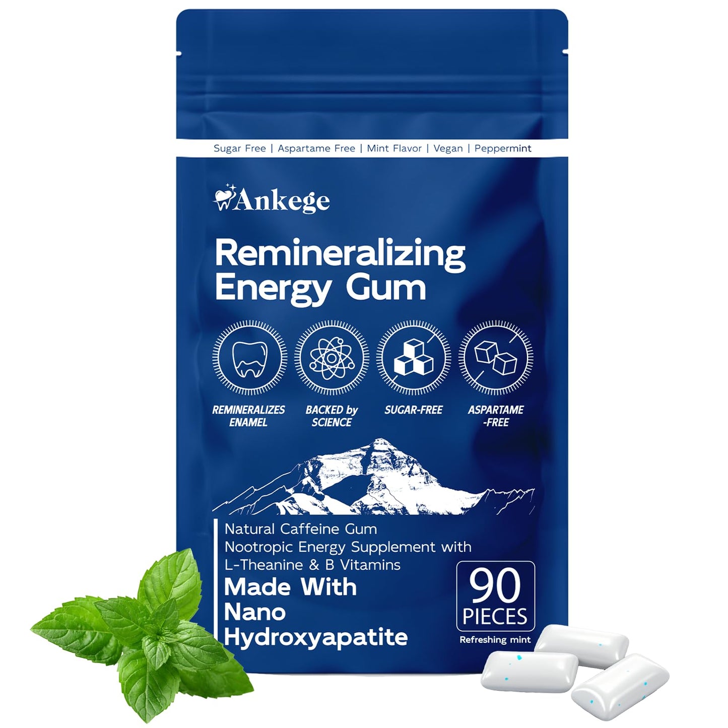 90 Pieces Remineralizing Gum & Energy Gum, with Nano-Hydroxyapatite & Xylitol, SugarFree Chewing Gum for Enamel Repair, Cavity Protection & Receding