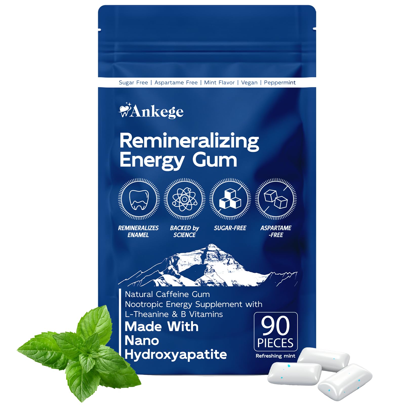 90 Pieces Remineralizing Gum & Energy Gum, with Nano-Hydroxyapatite & Xylitol, SugarFree Chewing Gum for Enamel Repair, Cavity Protection & Receding