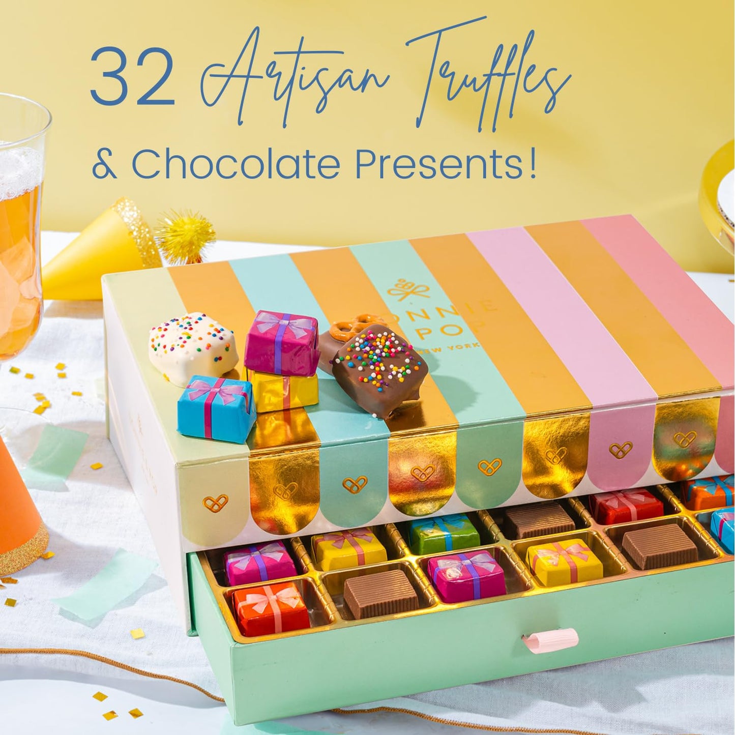 Birthday Gift Basket, Gourmet Candy Food Snack Box, Bday Him & Her, Men, Women, Family Party, Two-Tier Chocolate Gift Box with Assorted Belgian