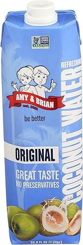 Amy & Brian Pure Coconut Water, 1 Liter (Pack of 6) | Non-GMO & No Added Sugar