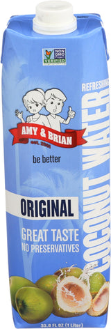 Amy & Brian Pure Coconut Water, 1 Liter (Pack of 6) | Non-GMO & No Added Sugar