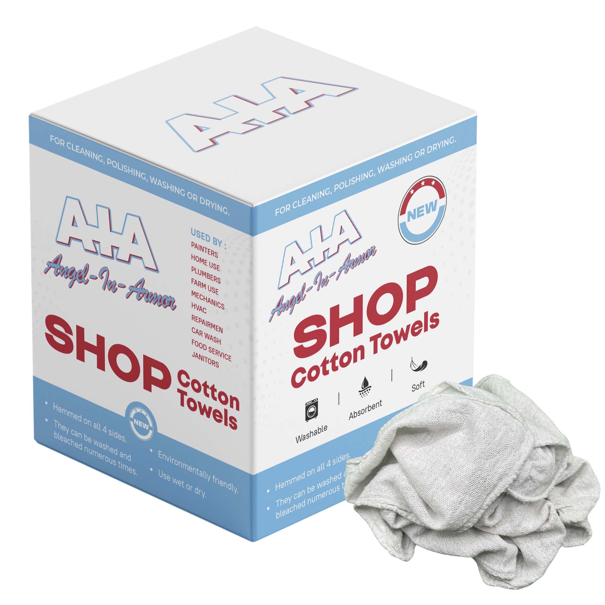 Angel-in-Armor Shop Towels (14”x14”) - 500 Unit Box of Lint-Free Cotton Shop Towel Cleaning Rags - Durable Shop Rags for Auto, Garage, Industrial