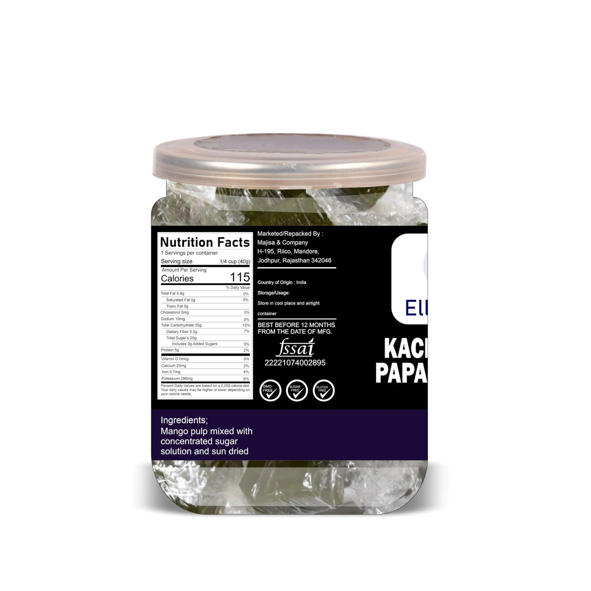 ELLY NUTS Kachha Aam Papad (Green) 300 Gram Airtight Container