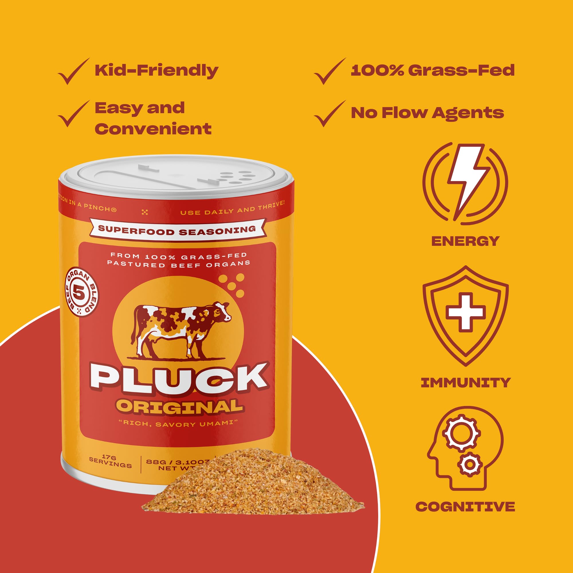 Pluck Original Organ Meat Blend Seasoning | From Grass-Fed & Grass-Finished Pastured Beef Organs with Redmond Real Sea Salt | As Seen on ABC’s Shark