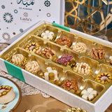 Layla’s Delicacies Mediterranean Treats Gift Box for Eid Mubarak - Handmade Healthy Mixed Nutty Flavors Pastries - Halal, Vegetarian, Gluten Free - 15