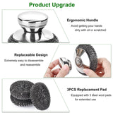 4PCS Steel Wool Scrubber Pads, Stainless Steel Scrubber Set with 3Pcs Steel Wool Pads, Steel Scrubber for Dishes, Ideal for Cleaning Cast Iron, Pots