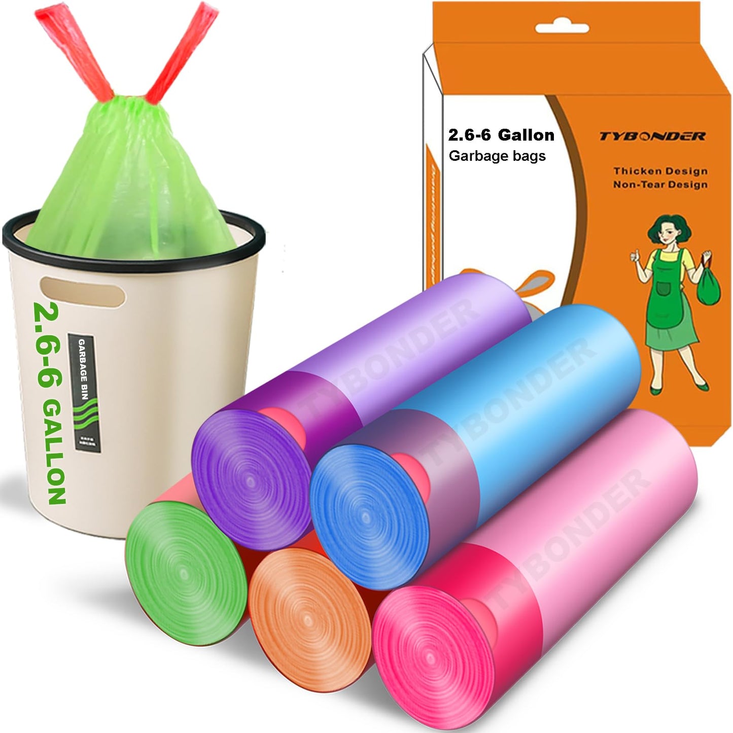 Small Trash Bags 2.6-6 Gallon Thicken Drawstring Trash Bags 4 Gallon Extra Strong Small Garbage Bags Unscented Wastebasket Liners Bags