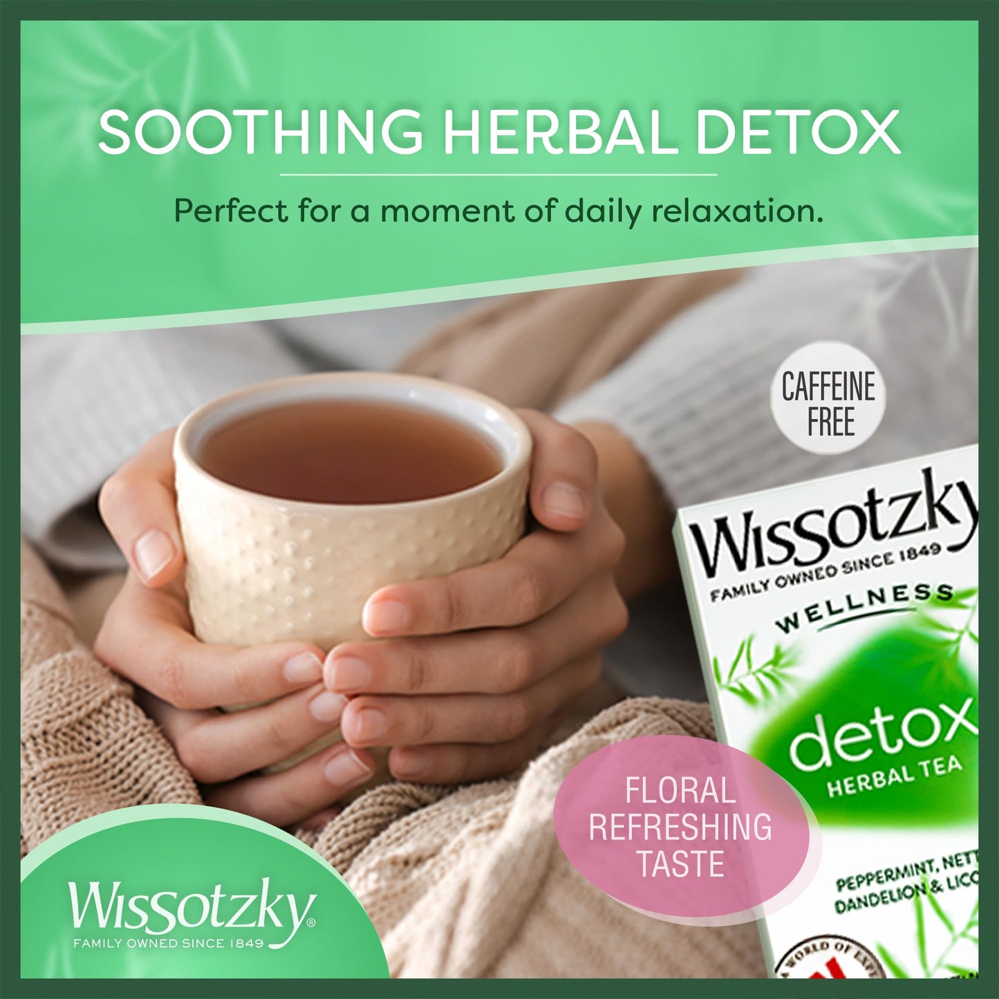 Wissotzky Wellness Detox Herbal Tea, (3 Pack - 60 Tea Bags) | Caffeine Free | Natural Cleansing Support | With Peppermint, Nettle, Dandelion