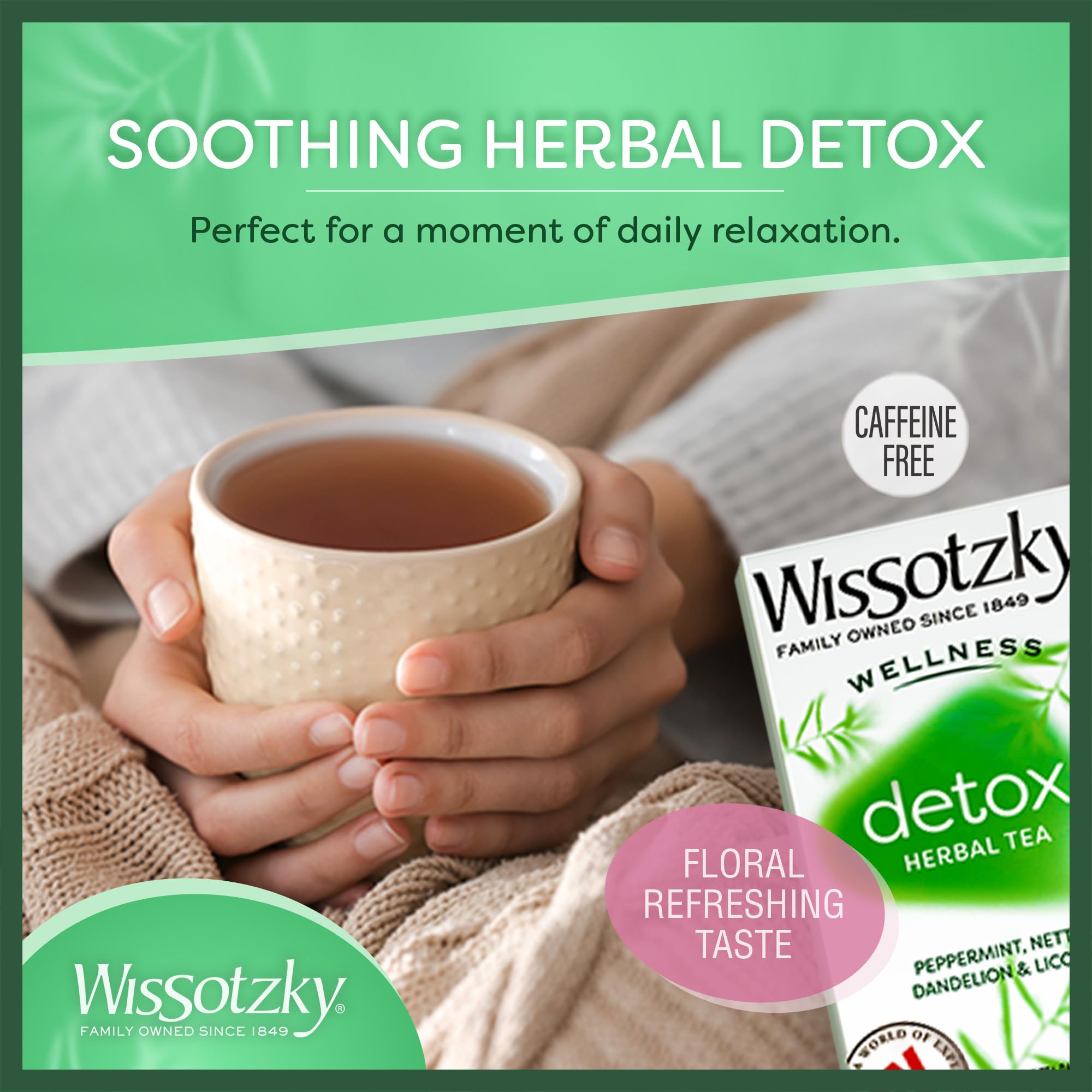 Wissotzky Wellness Detox Herbal Tea, (3 Pack - 60 Tea Bags) | Caffeine Free | Natural Cleansing Support | With Peppermint, Nettle, Dandelion