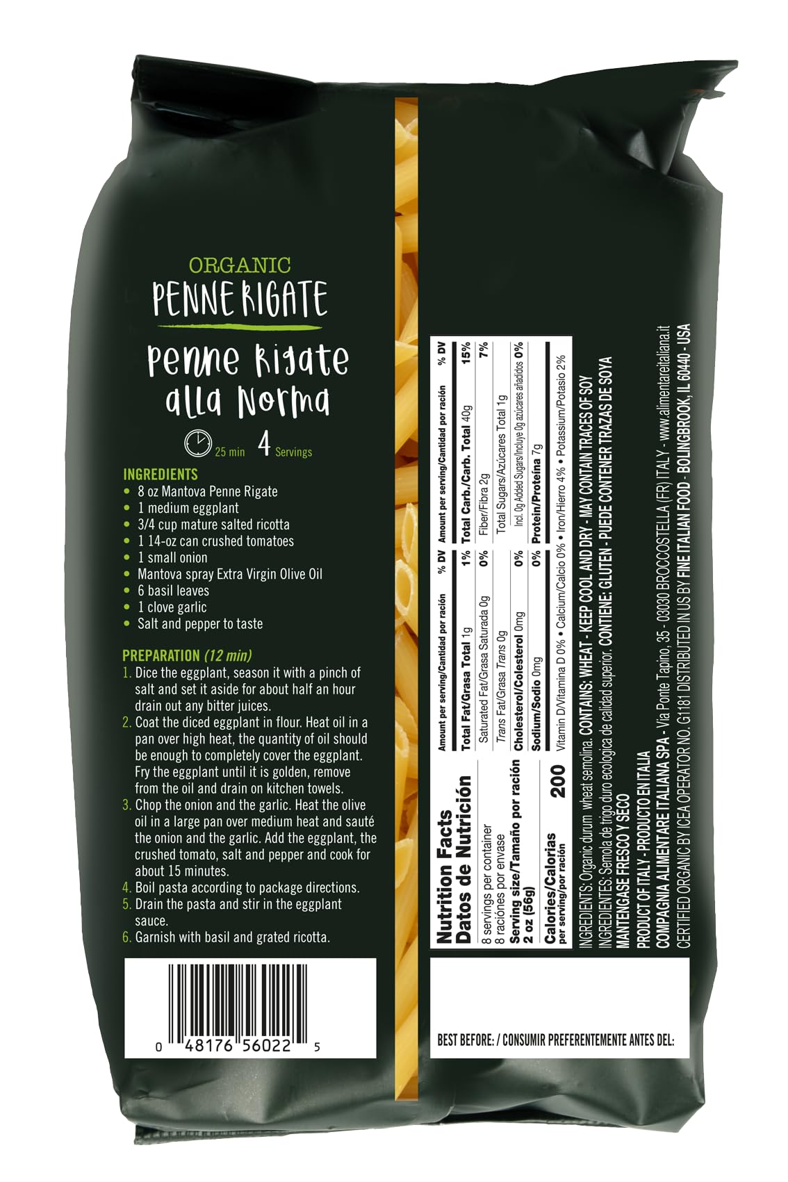 Organic Italian Penne Pasta - Pack of 6 | Authentic Durum Wheat Pasta, Non-GMO & Bronze-Cut for Superior Sauce Absorption | Traditional Artisan, Made