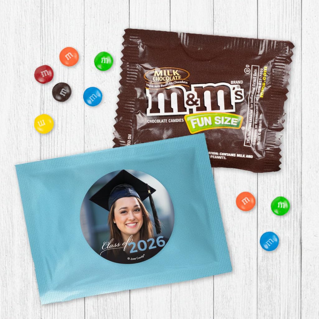 24ct Custom Light Blue Graduation Photo Candy Bags & Chocolate Minis