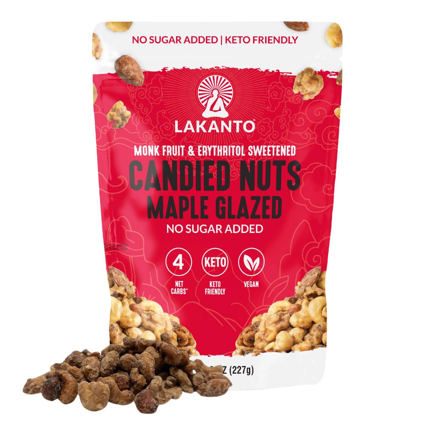 Lakanto Candied Nuts Maple Glazed - No Sugar Added, Sweetened with Monk Fruit, 3 Net Carbs, Keto Diet Friendly, Vegan, On the Go Snack Anytime (Maple