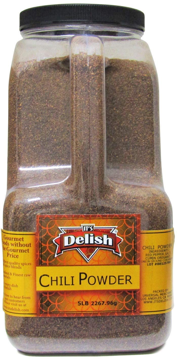 Gourmet Dark Red Chili Culinary Powder Its Delish - 5 lbs. - 80Oz Jumbo Reusable Jug (Container) - All Natural Dried Blend of Chili Peppers - Great