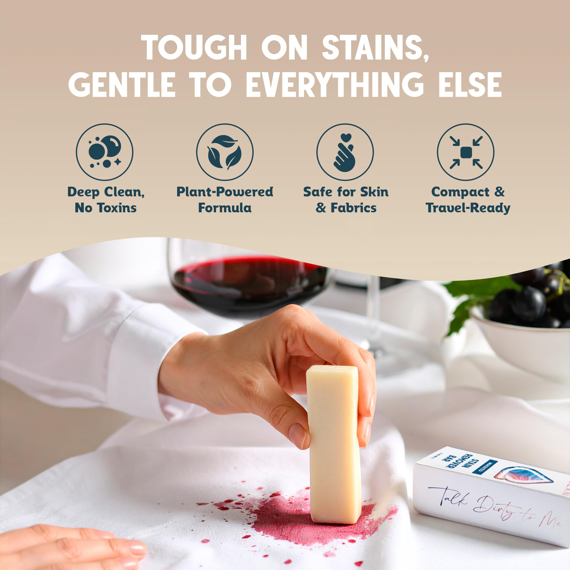 QLEAN Stain Remover Bar for Clothes (3-Pack) - Plant-Based Laundry Stain Stick, Removes Grease Wine Coffee Blood & Grass Stains, Non-Toxic