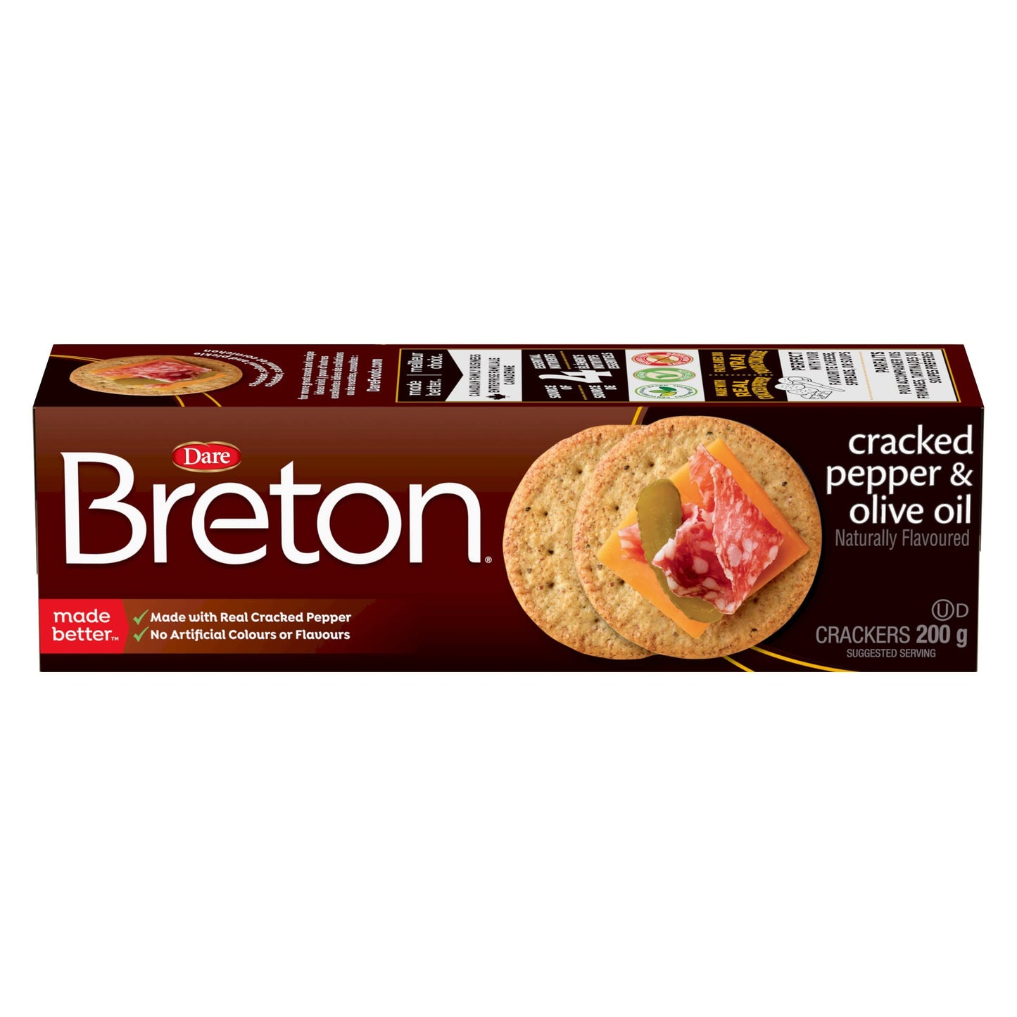 Breton Cracked Pepper & Olive Oil - Crispy Wheat Crackers Made With Olive Oil and Freshly Cracked Pepper 200g