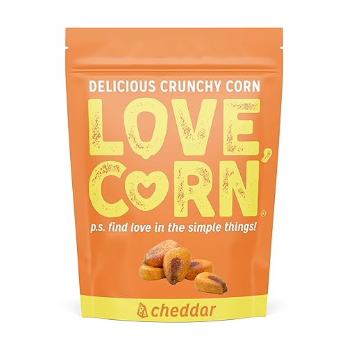 LOVE CORN Cheddar - Crunchy Roasted Corn Snack, Gluten Free, Non-GMO, Low Sugar, Vegan, Plant Based - Alternative to Chips, Nuts & Crackers - Office