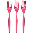 Fun Express - Hot Pink Plastic Forks (50 Pc) - Party Supplies - Solid Tableware - Cutlery - 50 Pieces