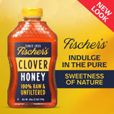 Fischer's Pure Clover Honey 40 oz - 100% Pure, Raw and Unfiltered Honey in a Squeeze Bottle - All-Natural Sweetener - Rich Flavor Profile, Packed with Nutrients