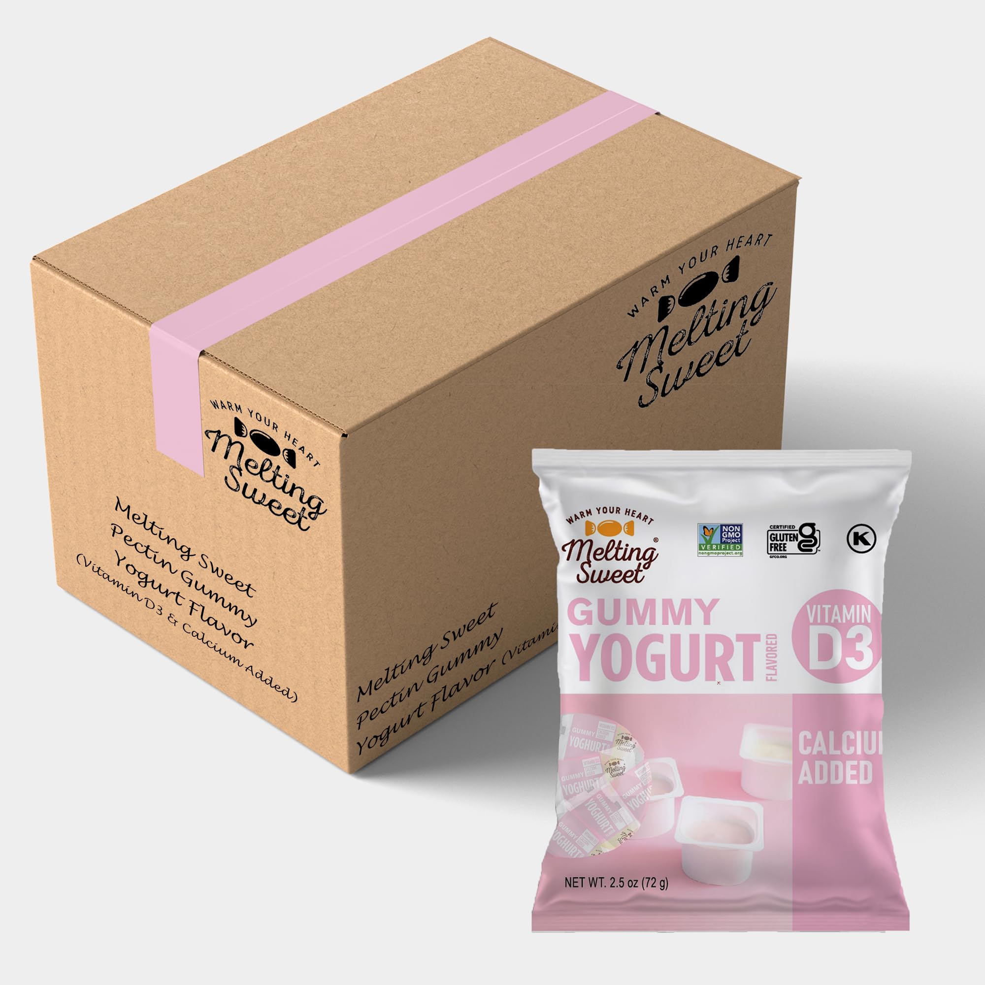 Melting Sweet Gummies Candy with Vitamin D3 & Calcium Fluten Free Snacks for Kids (Yogurt Flavor, 2.5 oz, Pack of 12)