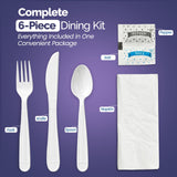 White Disposable Cutlery Set with Fork, Knife, Spoon, Napkin & Salt & Pepper - Medium-Weight Plastic Cutlery for Reliable Dining- Disposable Cutlery