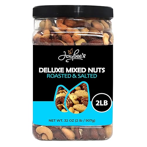 Mixed Nuts Deluxe - Roasted & Salted | 32 oz Reusable Container | Healthy Gourmet Variety Snack Mix with Cashews, Almonds, Brazil Nuts, Pecans