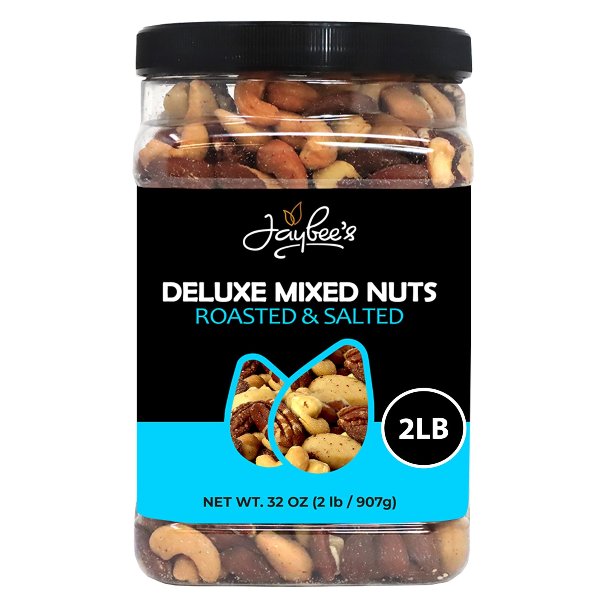 Mixed Nuts Deluxe - Roasted & Salted | 32 oz Reusable Container | Healthy Gourmet Variety Snack Mix with Cashews, Almonds, Brazil Nuts, Pecans
