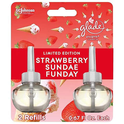 Glade PlugIns Refills Air Freshener, Scented and Essential Oils for Home and Bathroom, Strawberry Sundae Funday, 1.34 Oz, 2 Count