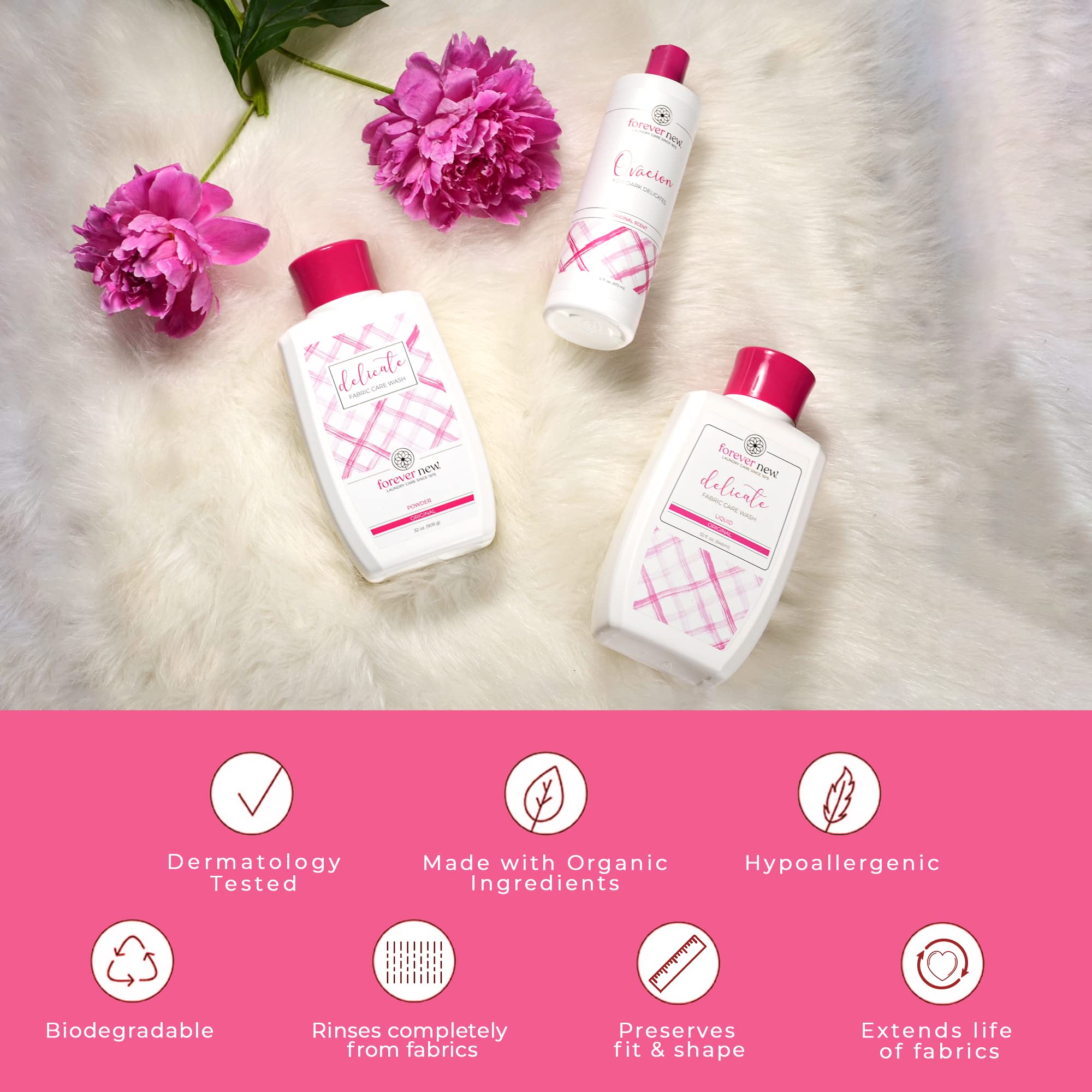 FOREVER NEW Delicate Hypoallergenic Laundry Detergent Liquid - 6-8 Large Loads - Gentle washing detergent for Silk, Cashmere, Bra, Undergarments