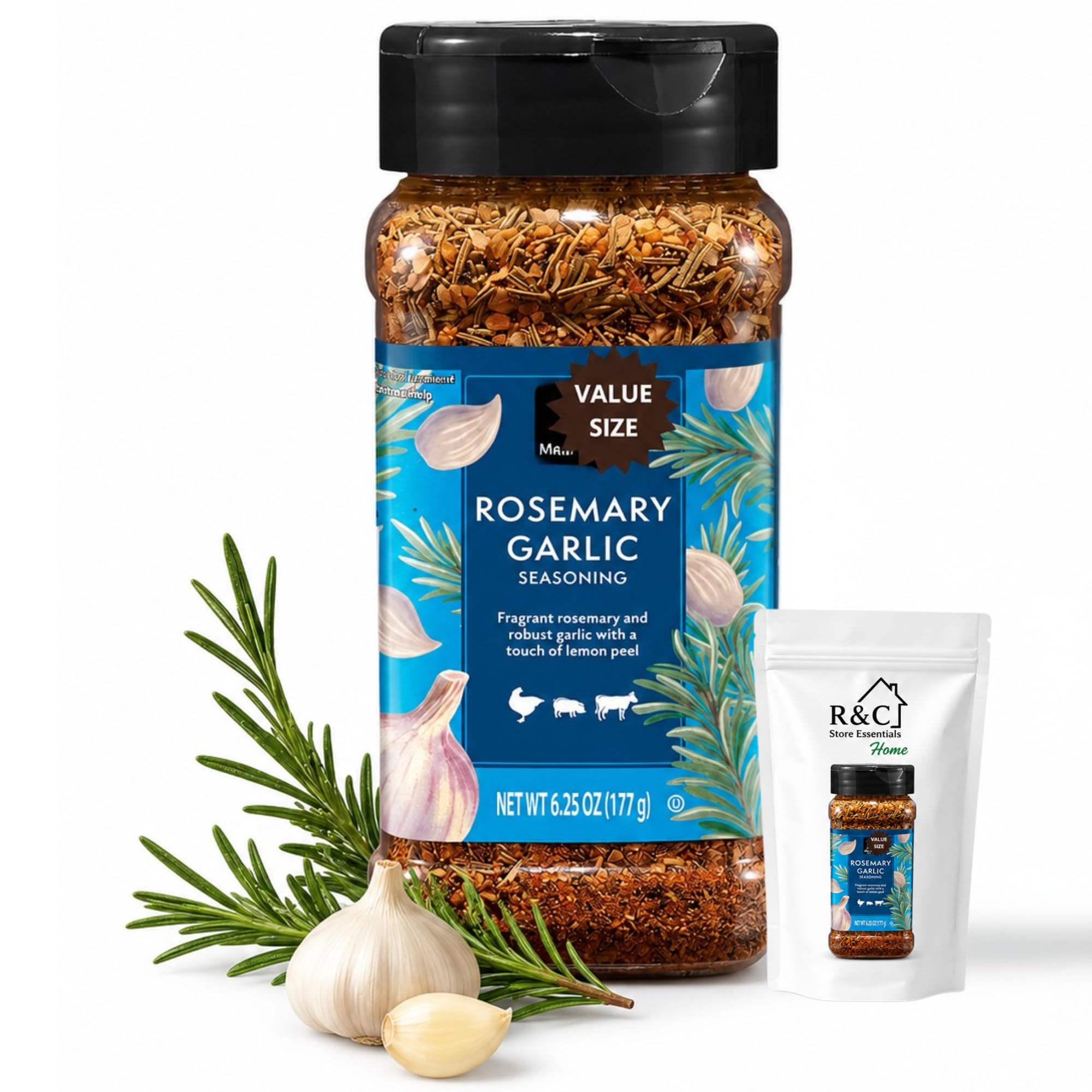 Rosemary Garlic Seasoning (6.25 oz) | Gourmet Blend, Rosemary, Onion & Lemon Peel | Perfect for Chicken, Turkey, Pork, Veal, Lamb, Pasta & Garlic