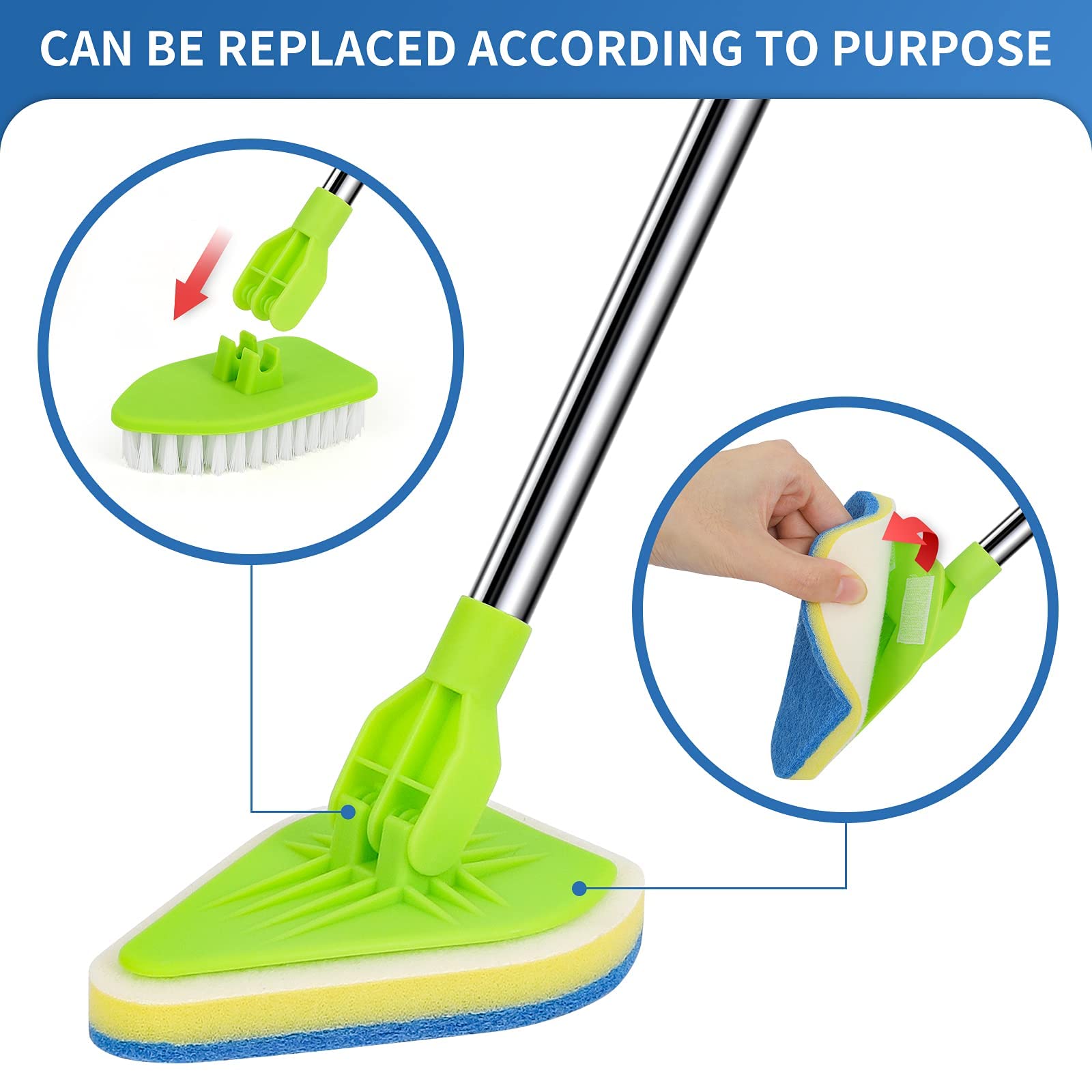 JDNOZW 2 in 1 Scrub Cleaning Brush with 37” Long Extendable Handle,1 Stiff Bristle and 3 Sponge Brushes, Lightweigh Detachable Shower Scrubber