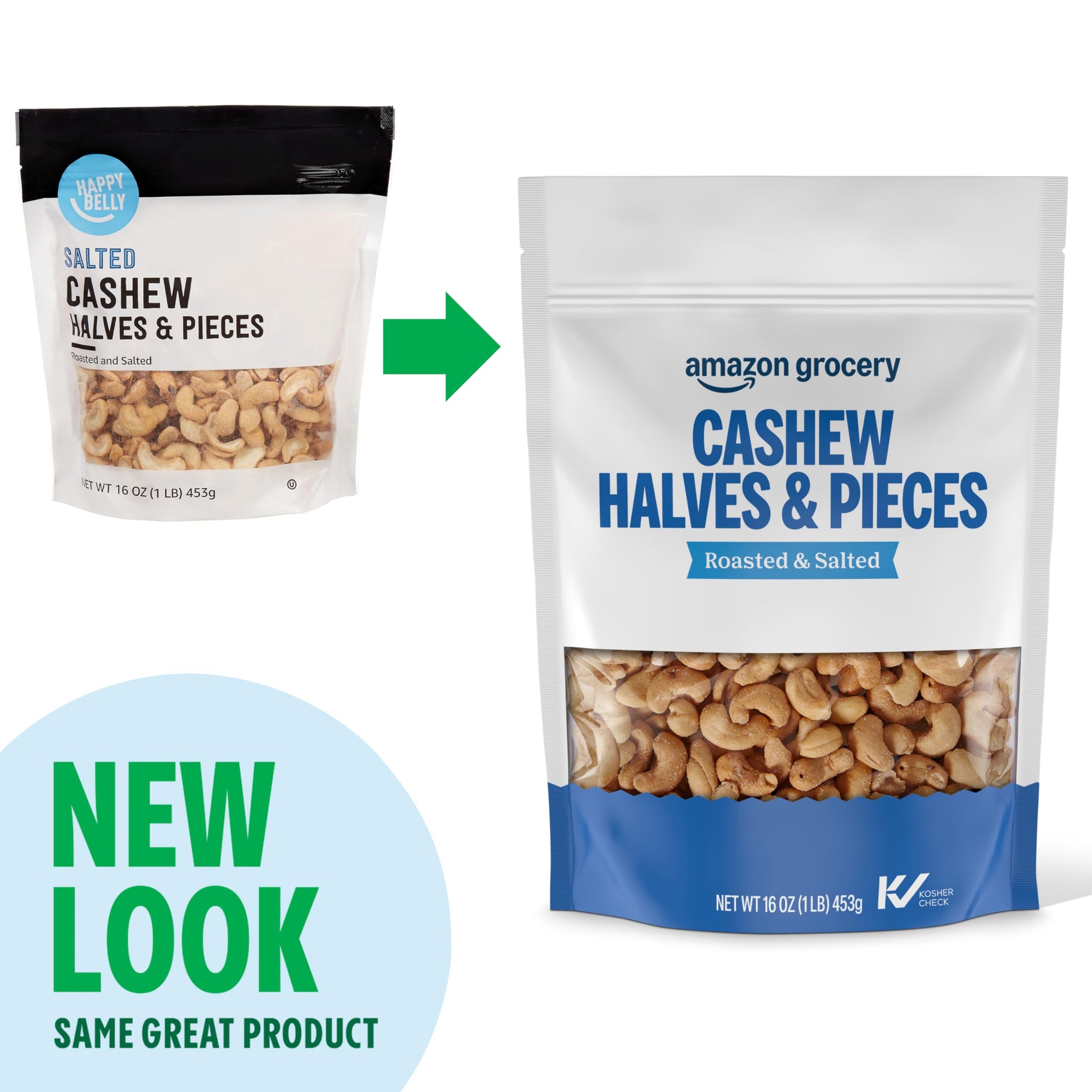 Amazon Grocery, Cashew Halves & Pieces, Roasted & Salted, 16 Oz (Previously Happy Belly, Packaging May Vary)