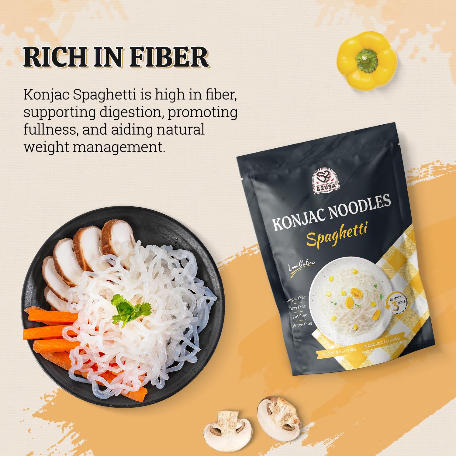 52USA Konjac Shirataki Noodle, Spaghetti, Low Carb Pasta 52.8 Oz (1500 g), Keto and Paleo Friendly, Sugar Free, Vegan, Gluten Free, Ready to Eat, Low
