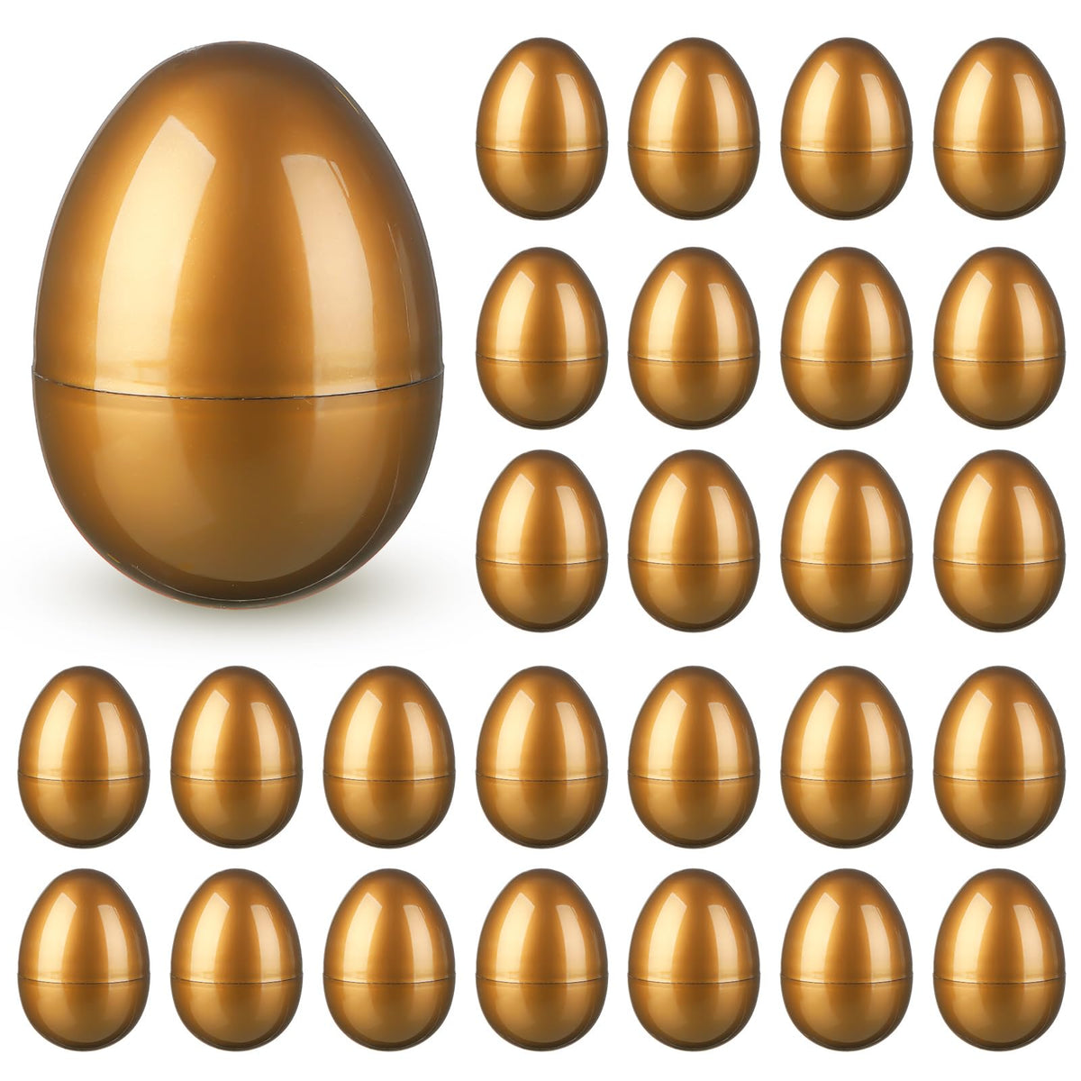 Silipull 36 Pack 3.1 Inch Jumbo Empty Plastic Eggs, Fillable Eggs for Egg Hunts, Candy Basket Stuffers, Party Favors, DIY Crafts(Gold)