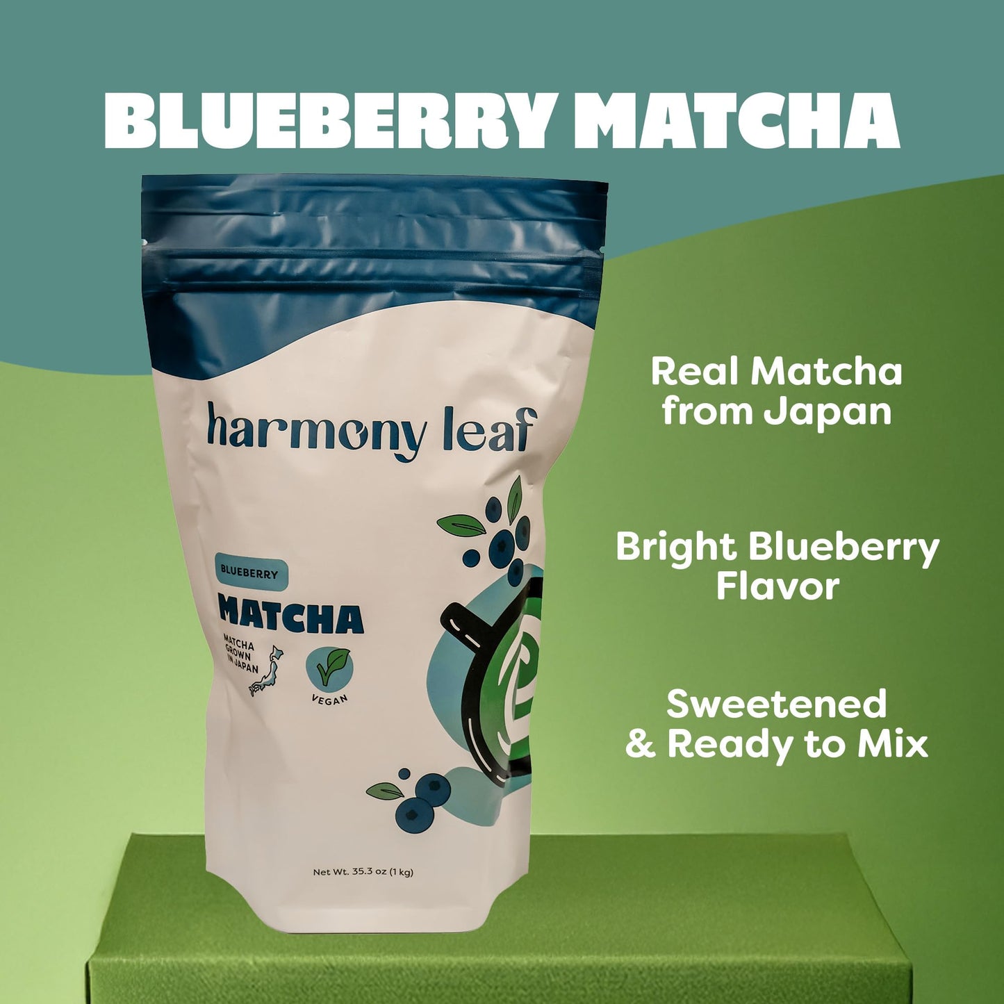 Harmony Leaf Blueberry Matcha Green Tea Powder, 35.3 oz, Makes ~80 Drinks, Flavored Matcha Latte Mix for Cafes