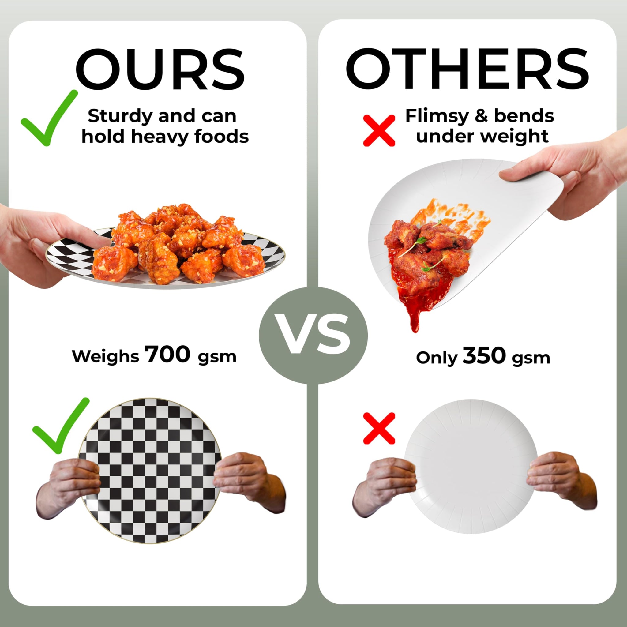 Trendables Heavy Duty Paper Plates Bulk 40 Pcs Disposable Party Plates - 20 X 8 Inch Dessert Plate & 20 X 10 Inch Paper Plate Checkered decor, black