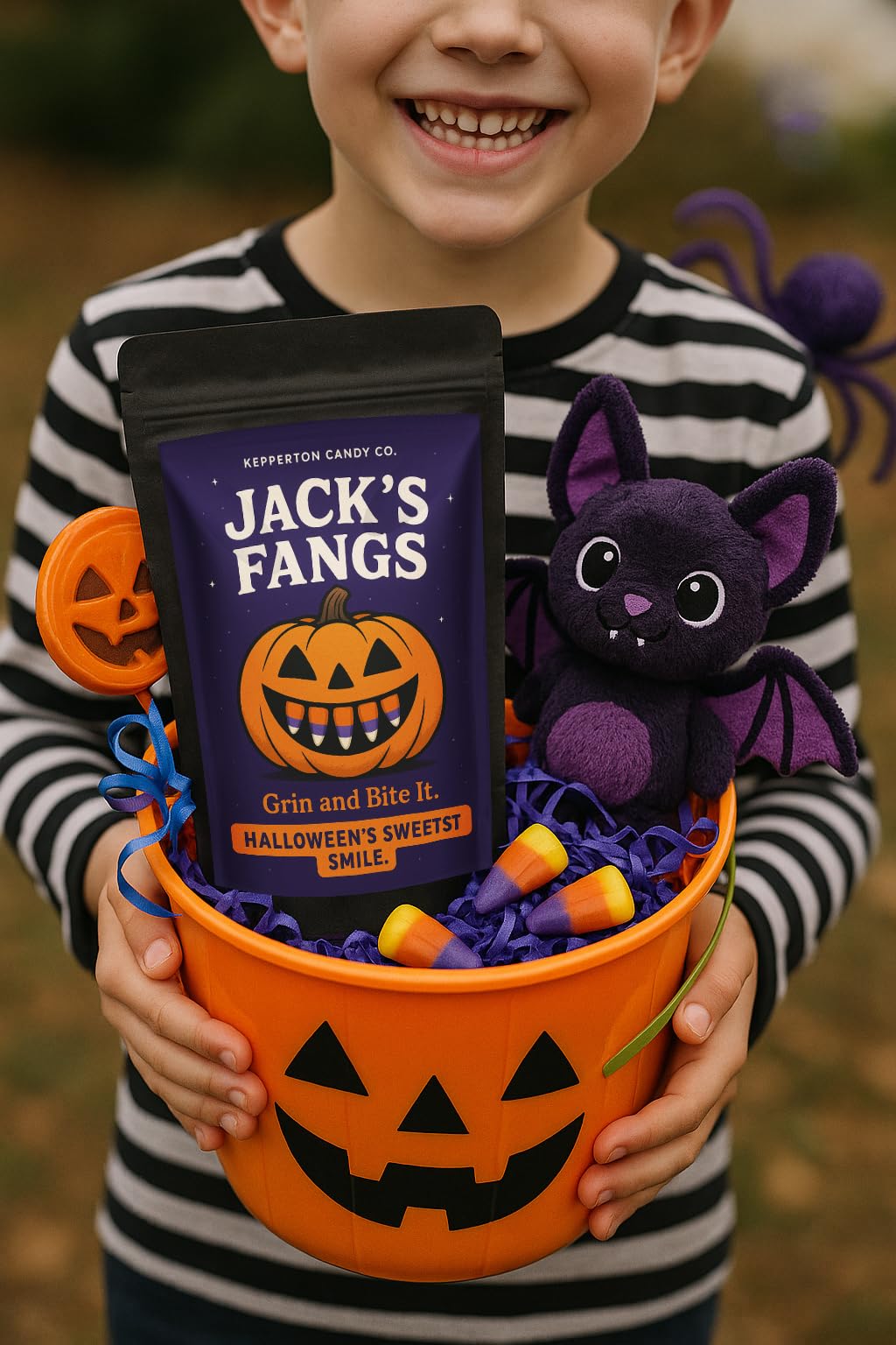Kepperton Jack’s Fangs - Pumpkin Teeth Halloween Candy Corn - Gourmet Berry Cobbler Flavor - Purple & Orange Spooky Candy for Trick or Treat, Parties
