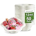 [50 COUNT]12oz Compostable Floral White Paper Bowls, Scalloped Party Bowls, Eco Friendly Plastic-Free ice cream Bowl, Acanthus Natural Sugarcane