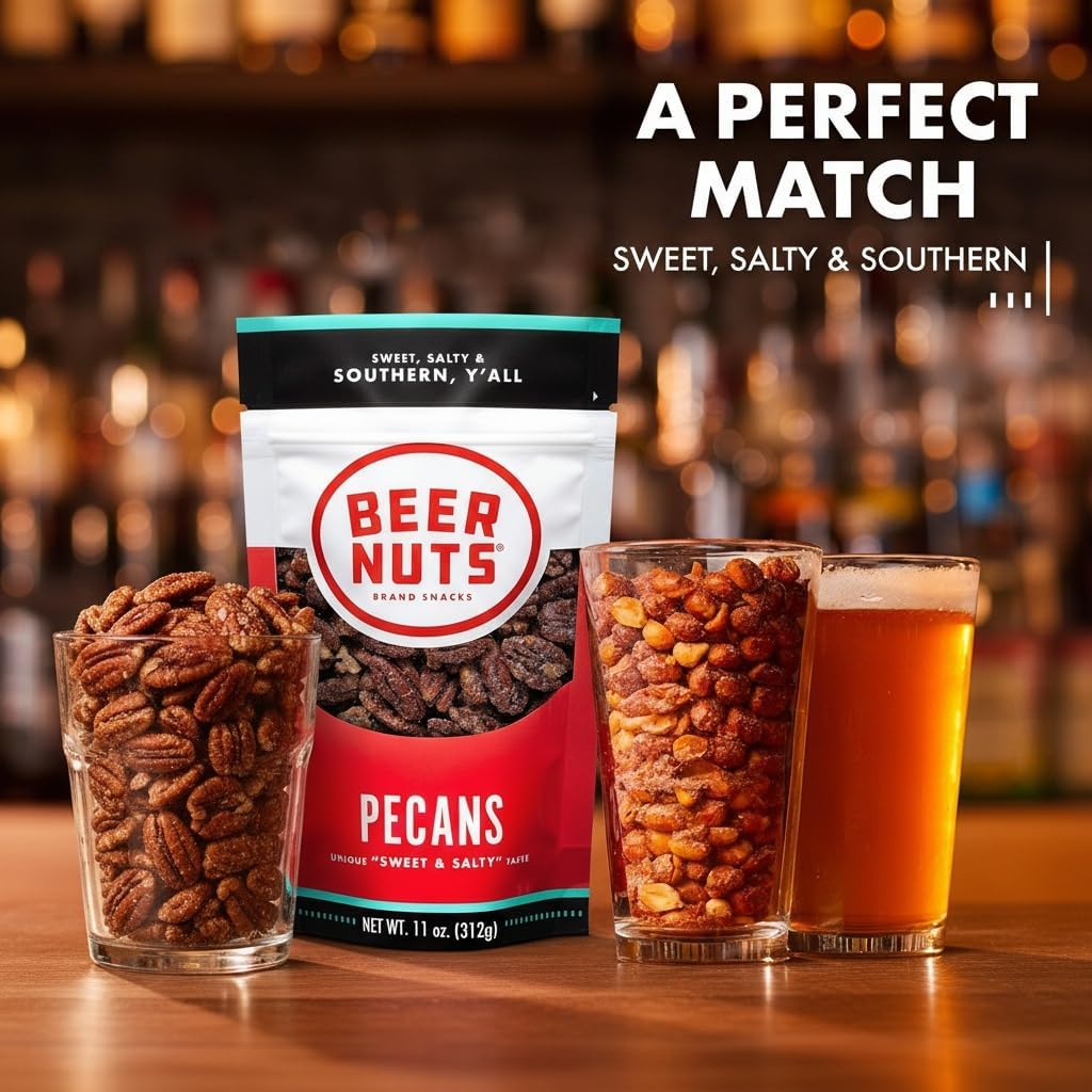 Beer Nuts Sweet and Salty Pecans, Unique Beer Nuts Flavor, Protein, Pralines, and Pie, Perfect for Holidays, Making Quality American Made Snacks Since